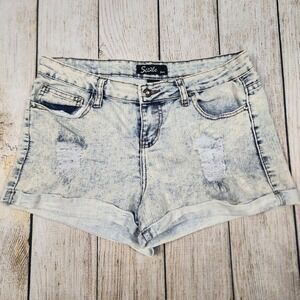 Sizzle Y2K Distressed Denim Shorts Cuffed‎ Hem Acid Wash Juniors Size 11